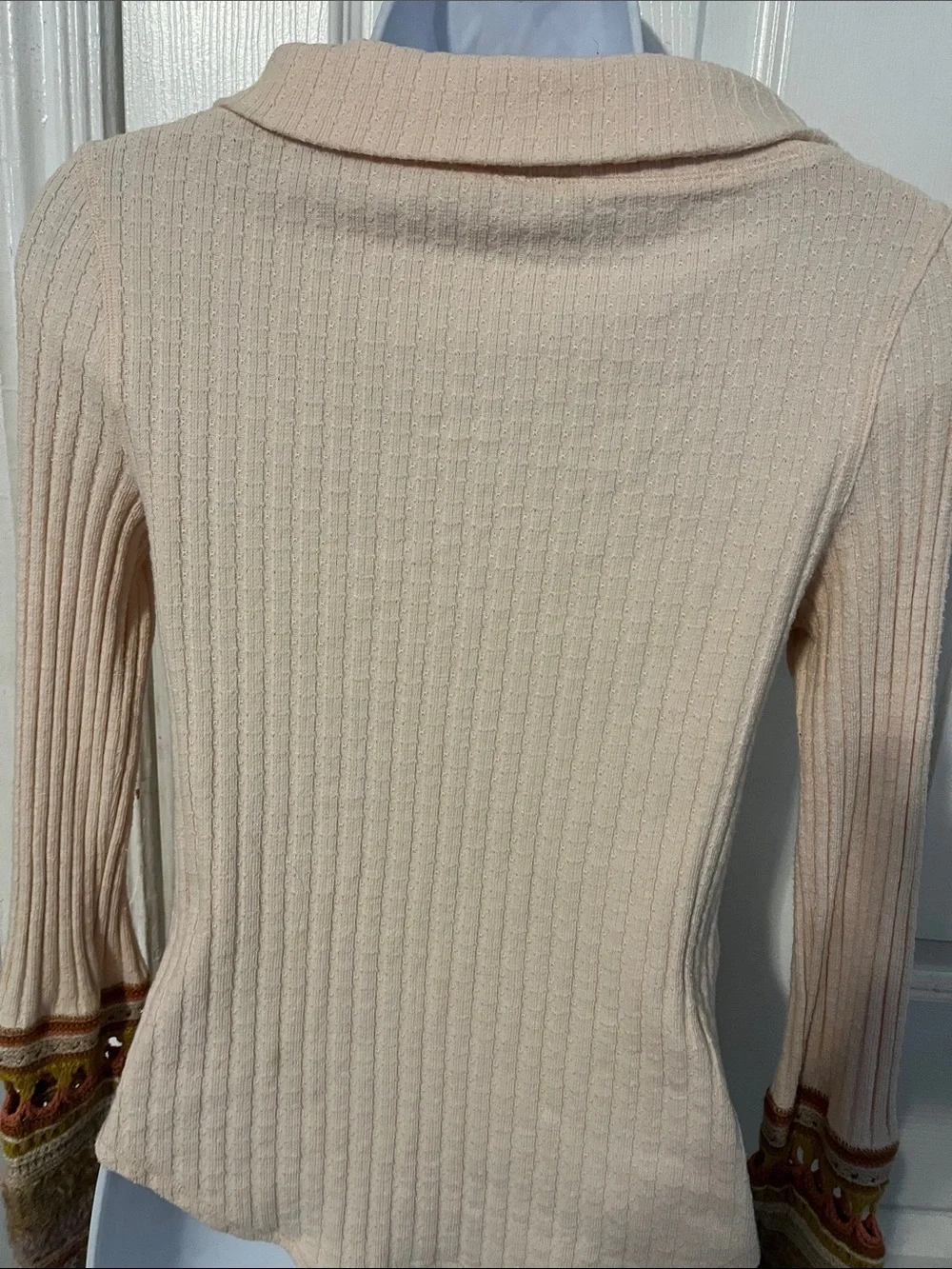 Free People Soft Peach Turtleneck Sweater with Patterned Cuffs Arm Warmer